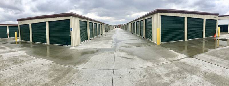 panoramic view of outdoor storage facility drive-up units